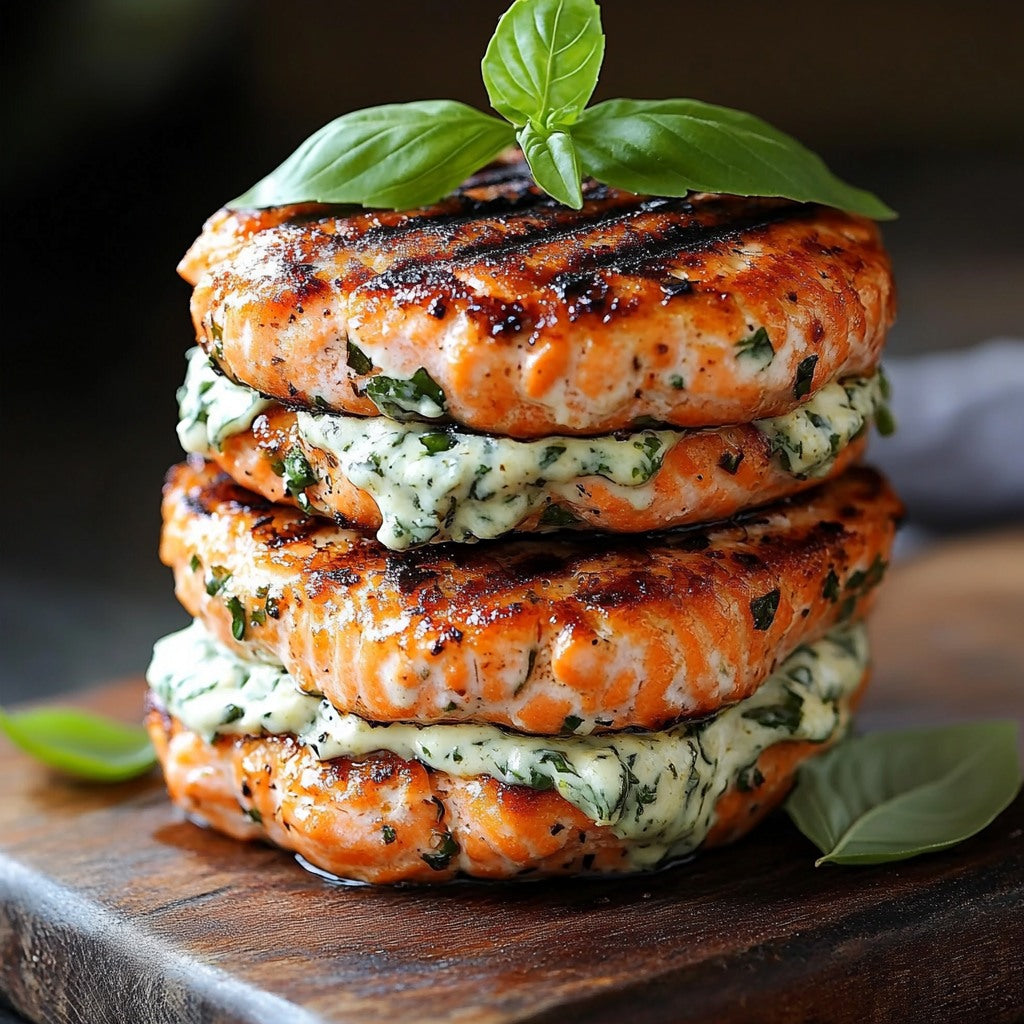 Salmon Burgers with Garlic Parmesan Sauce