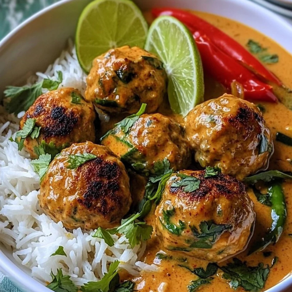 Thai Lime Chili Chicken Meatballs in Coconut Curry