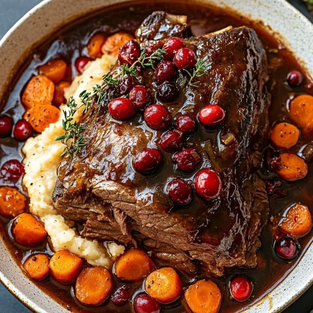 Slow-Braised Beef Roast with Cranberry Balsamic Glaze