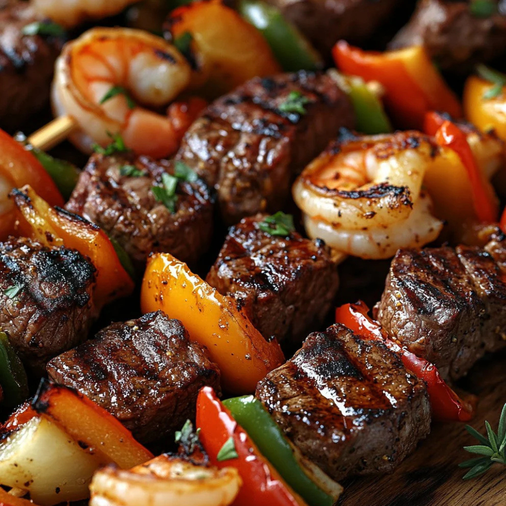Grilled Steak and Shrimp Kebabs