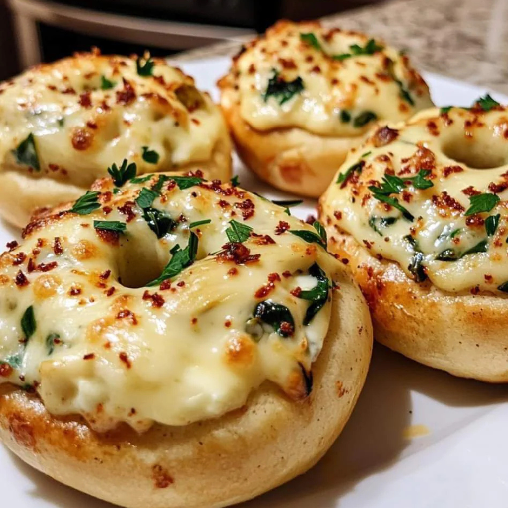 Cheesy Spinach-Artichoke Bagels