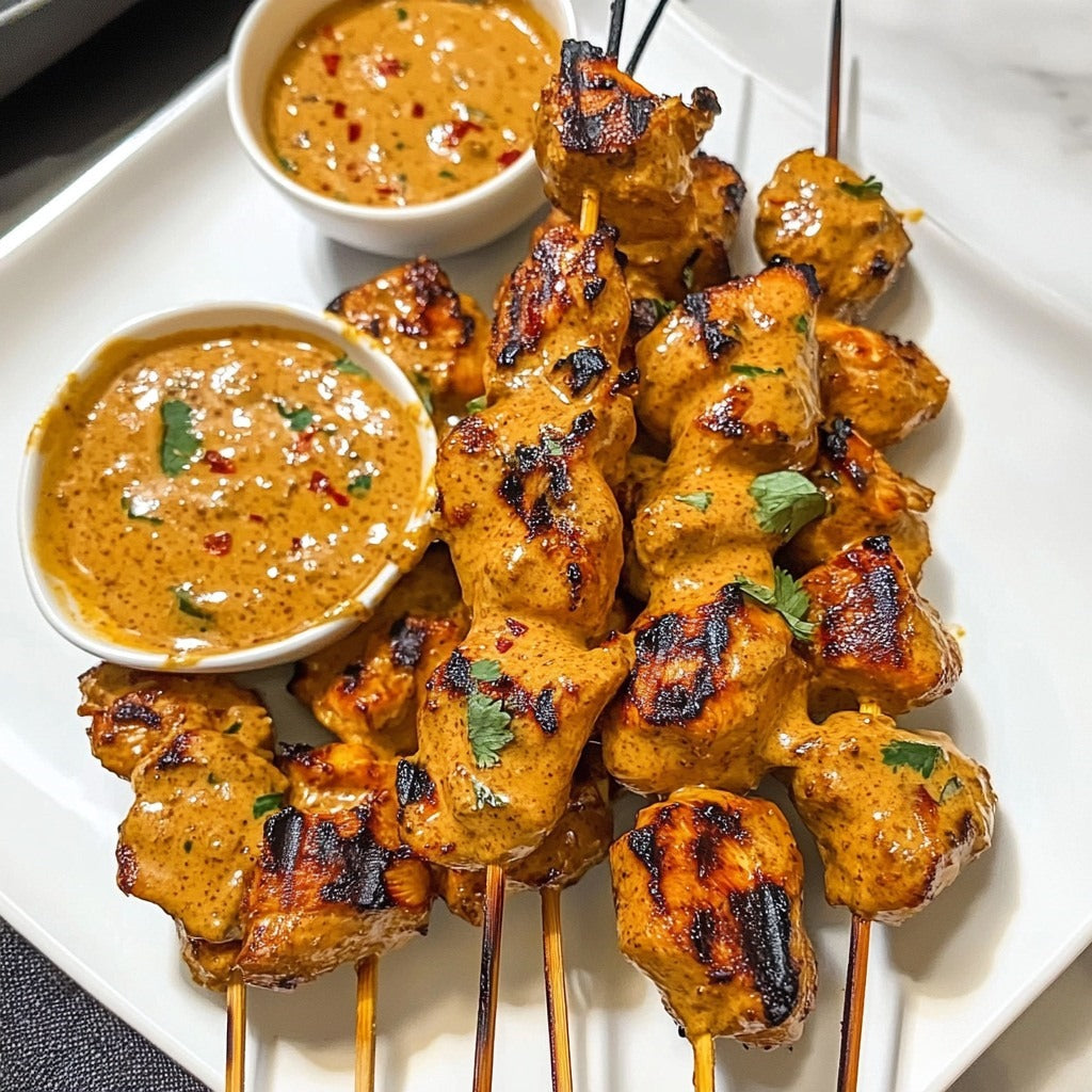 Protein Thai Curry Chicken Skewers with Coconut Peanut Dip