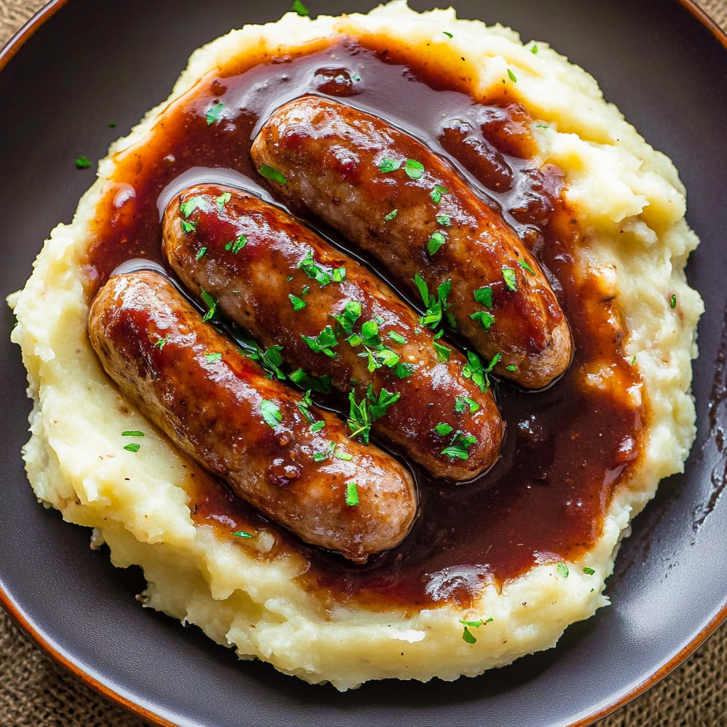 Sausages in Gravy with Colcannon Mash