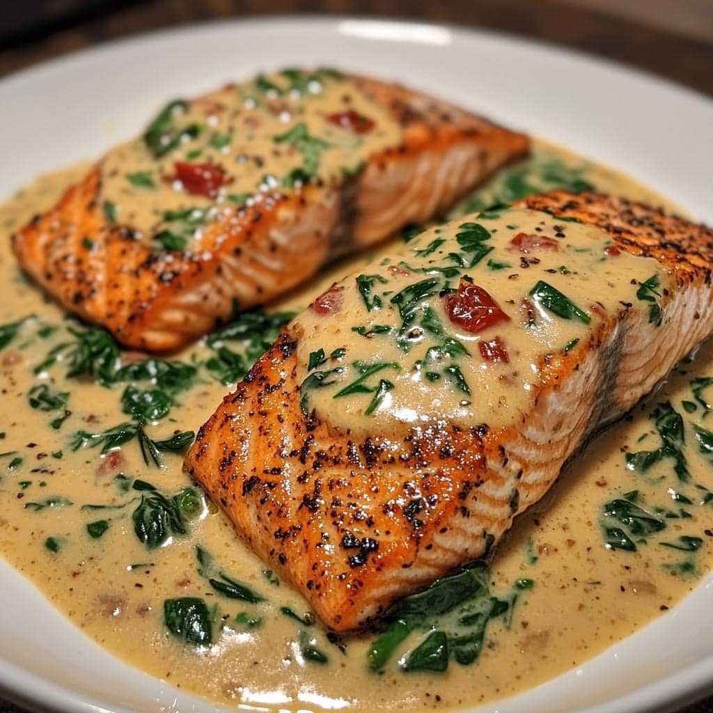 Smoked Salmon-Crusted Fillets with Creamy Florentine Sauce
